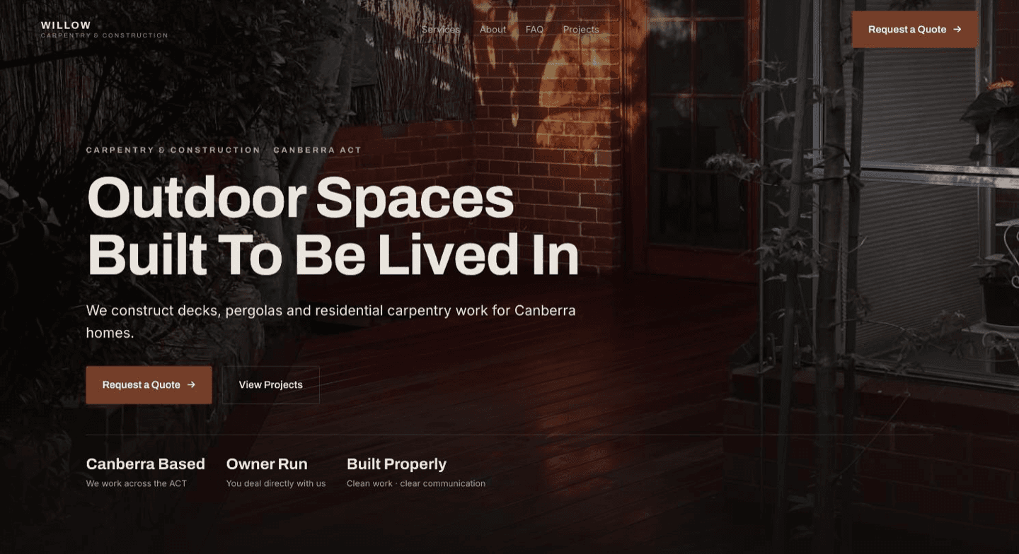 Willow Carpentry & Construction website homepage